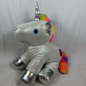 Dan Dee Collectors Choice Be Jolly Silver Sparkle Unicorn Rainbow Tail-Mane 20”